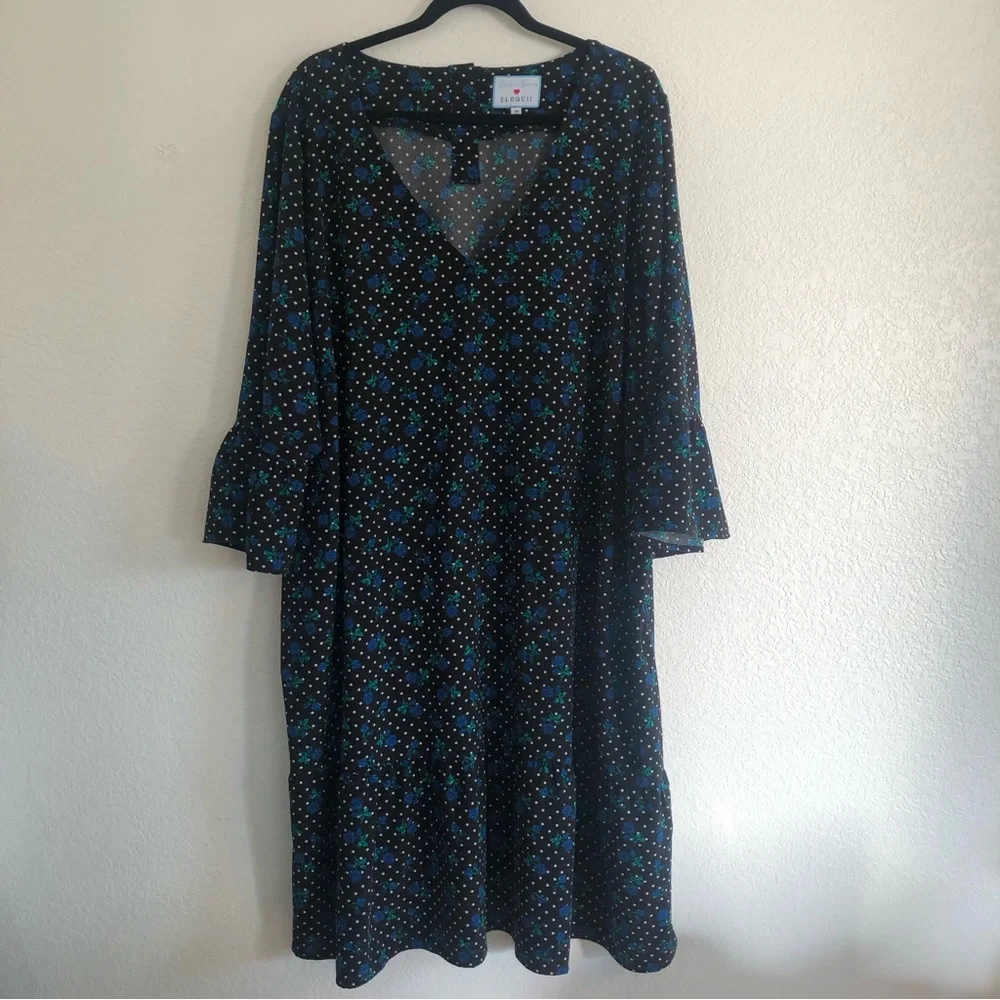Draper James x Eloquii Forget Me Dots Floral Polka Dot Dress - Picture 2 of 10